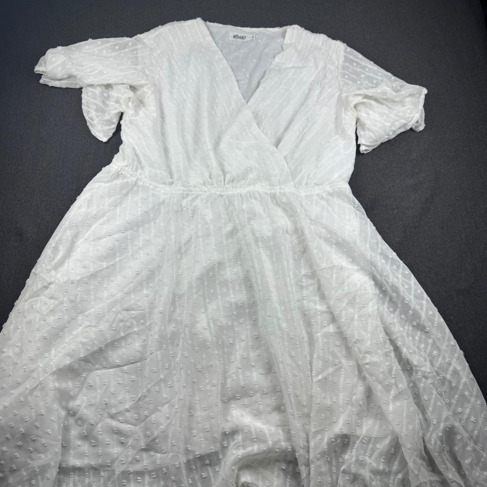 Missky White Textured‎ Wrap Midi Dress Plus Size XL Flutter Sleeve